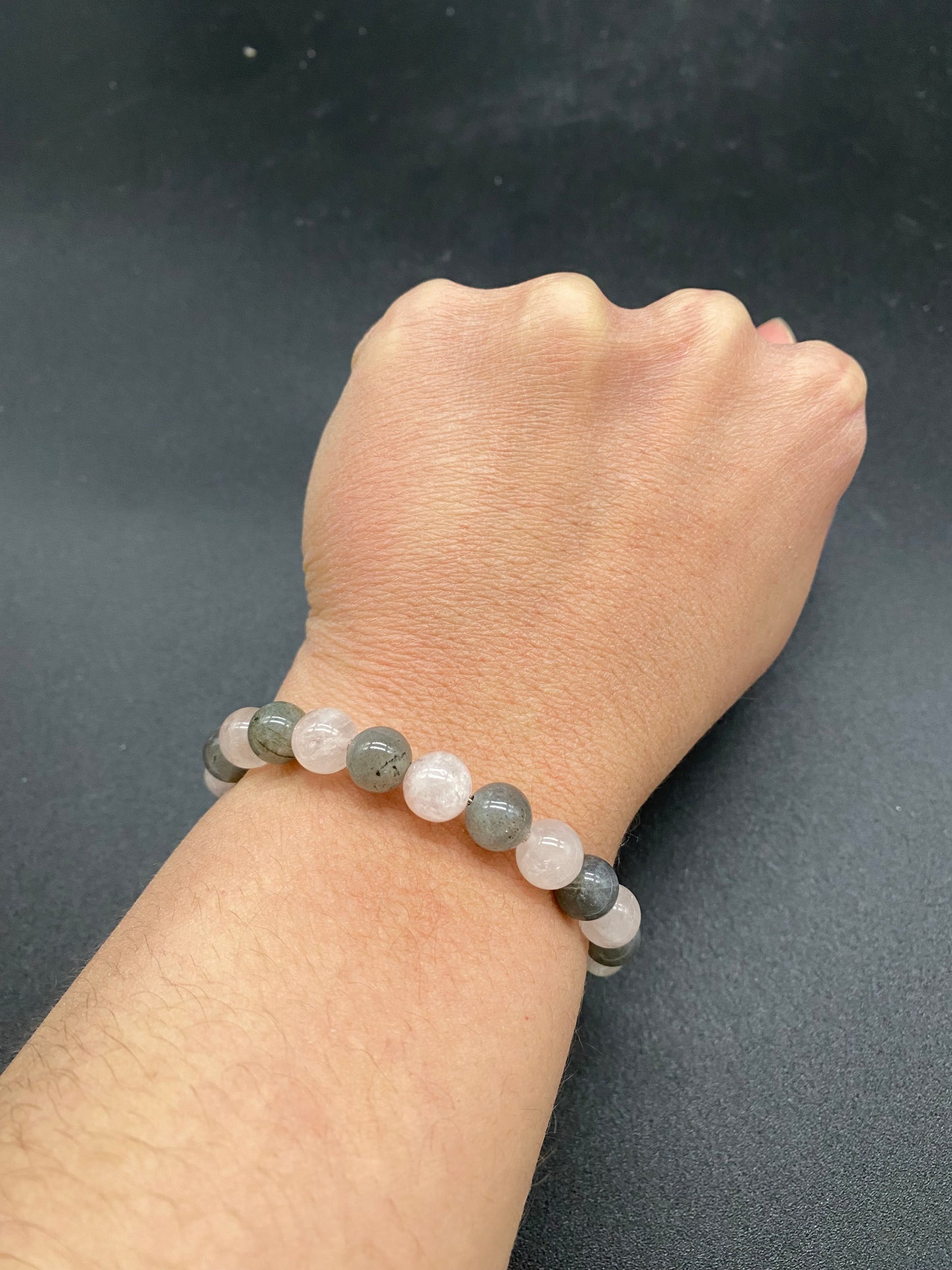Labradorite & Rose Quartz Memory Wire Bracelet