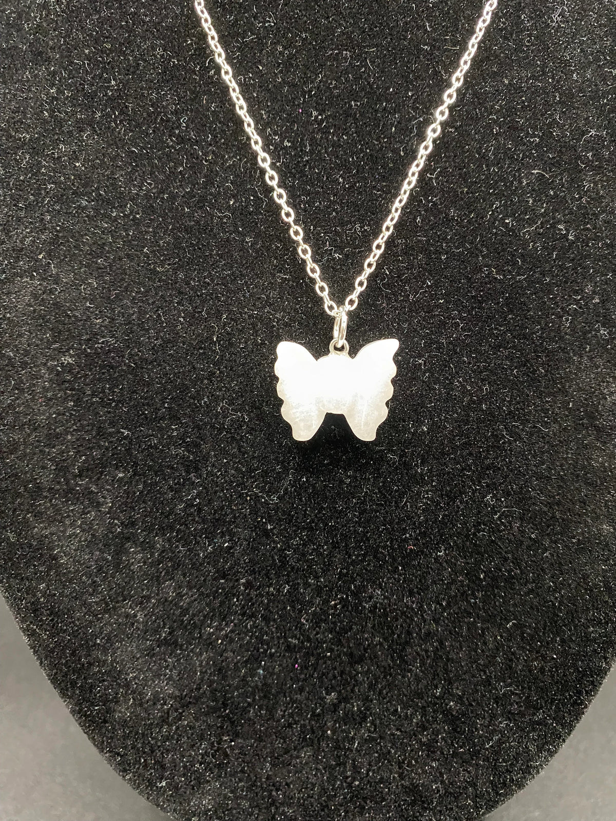 White Quartz Carved Butterfly Sterling Silver Necklace