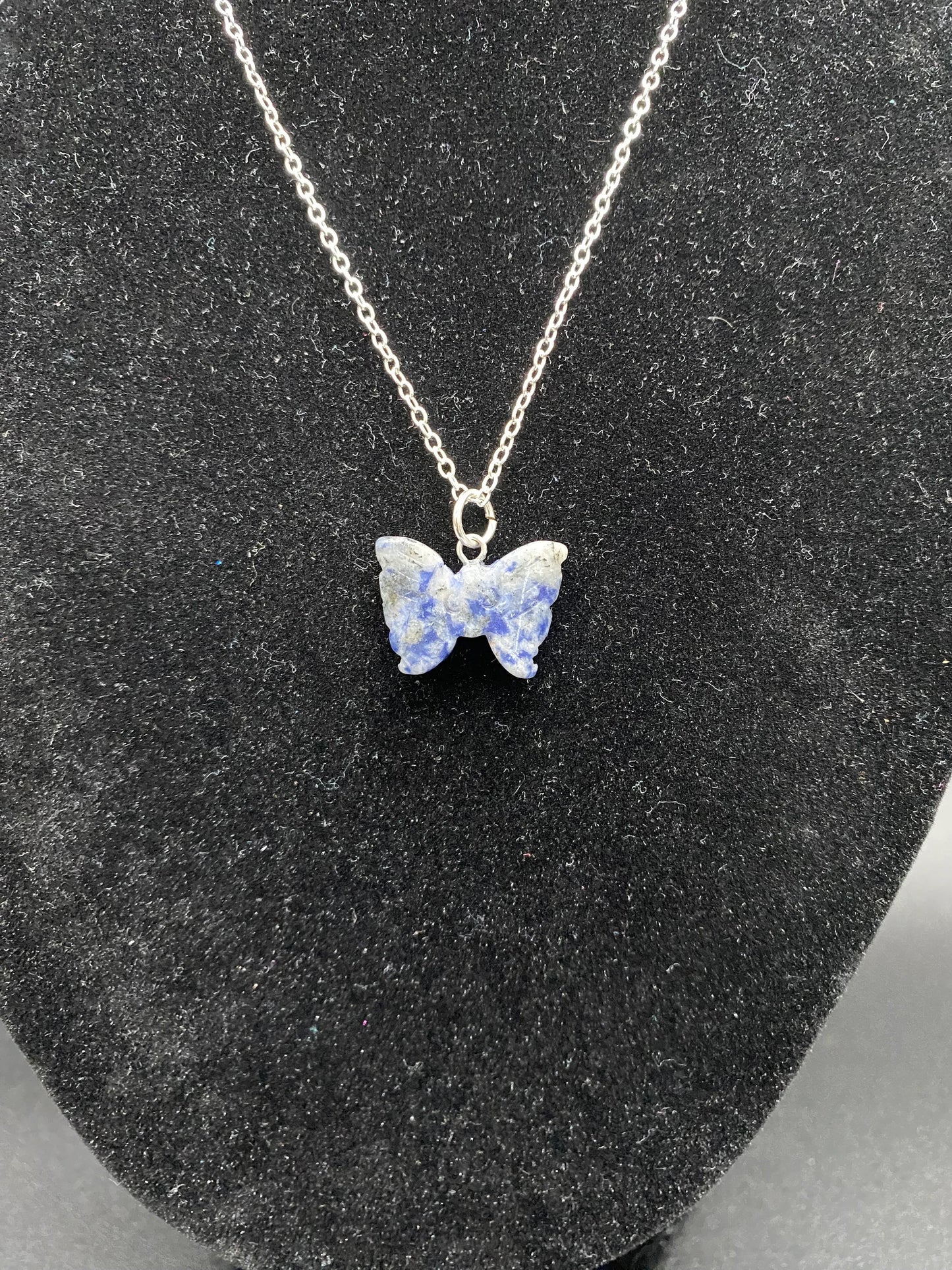 Sodalite Butterfly Pendant Sterling Silver Necklace