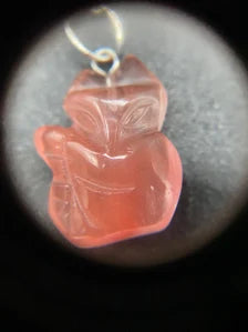 Strawberry Quartz Carved Fox Pendant Sterling Silver Necklace
