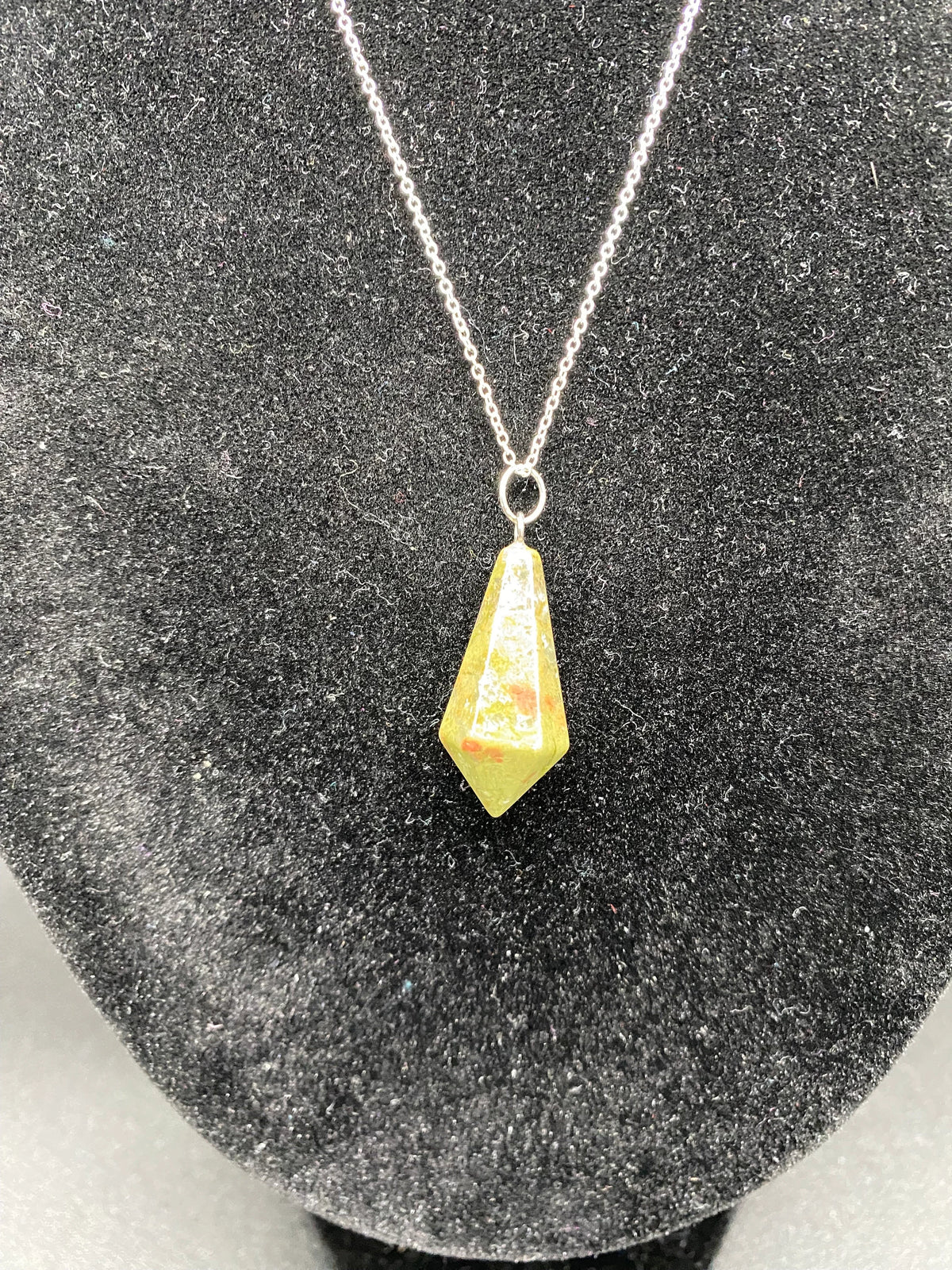 Unakite Faceted Pendulum Pendant Sterling Silver Necklace