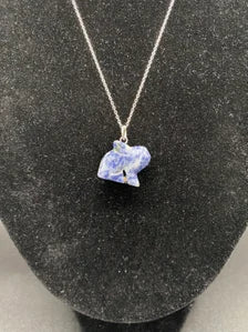 Sodalite Carved Rabbit Pendant Sterling Silver Necklace