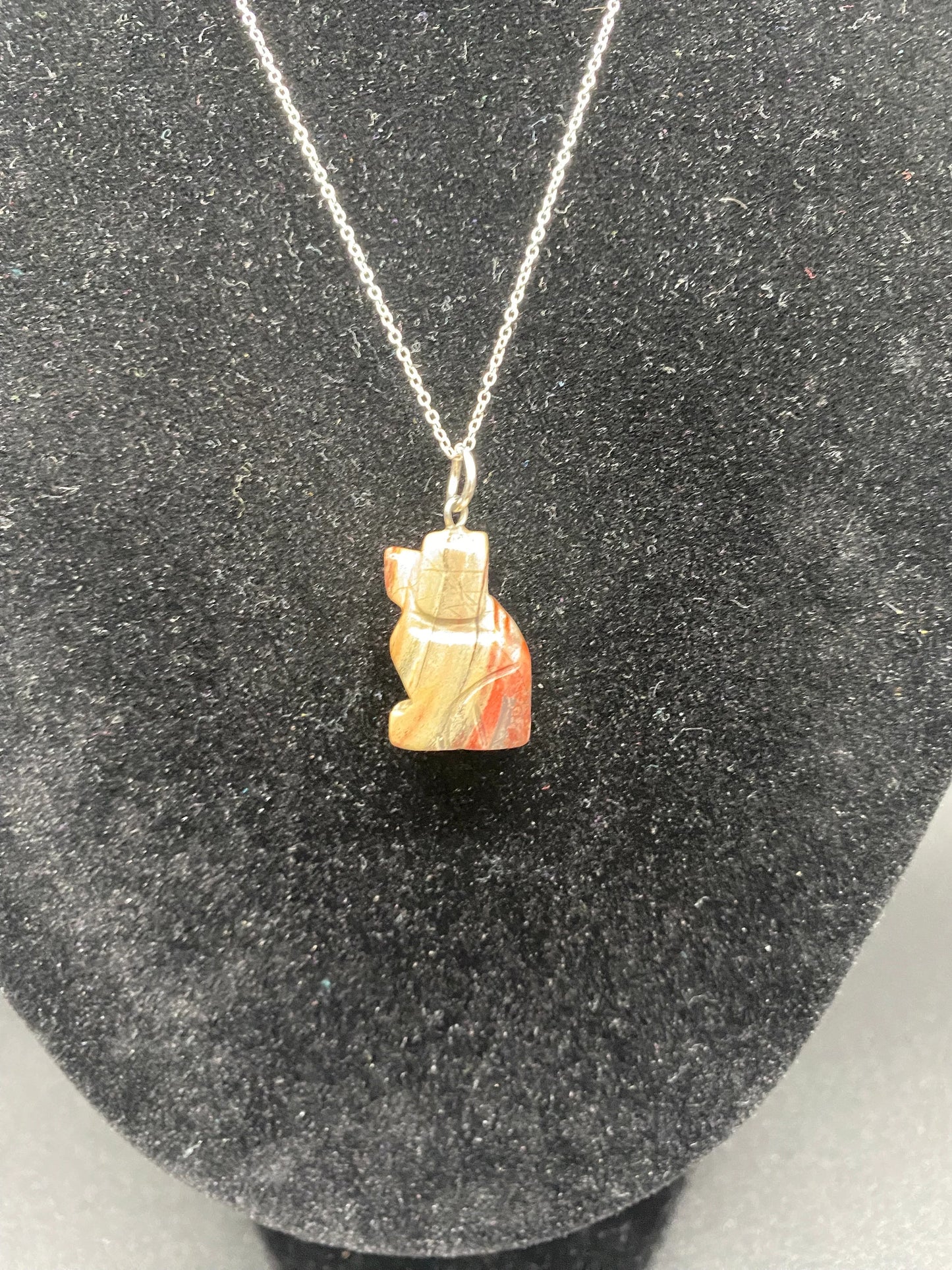 Red Jasper Carved Dog Sterling Silver Necklace
