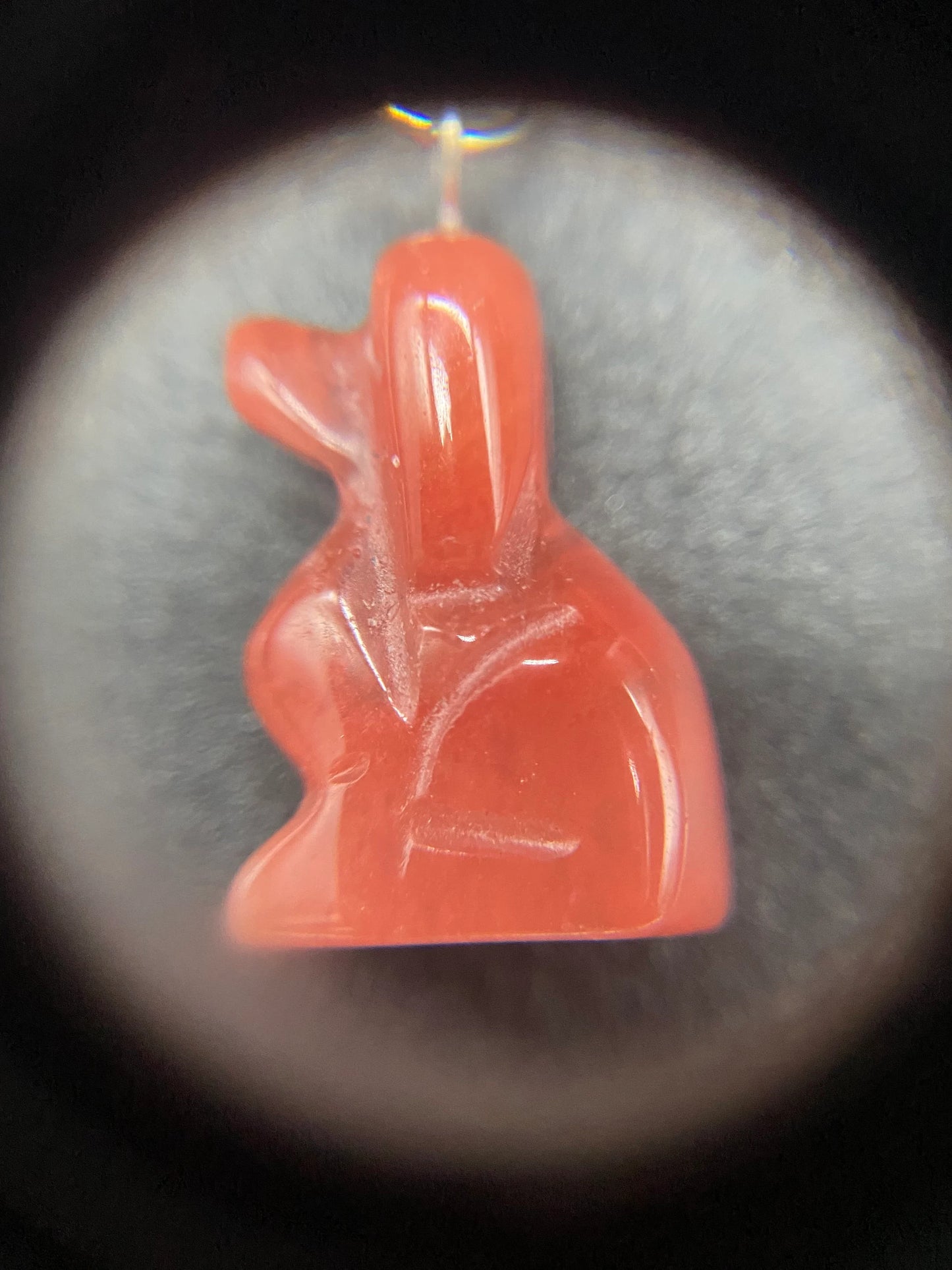 Strawberry Quartz Carved Dog Sterling Silver Necklace