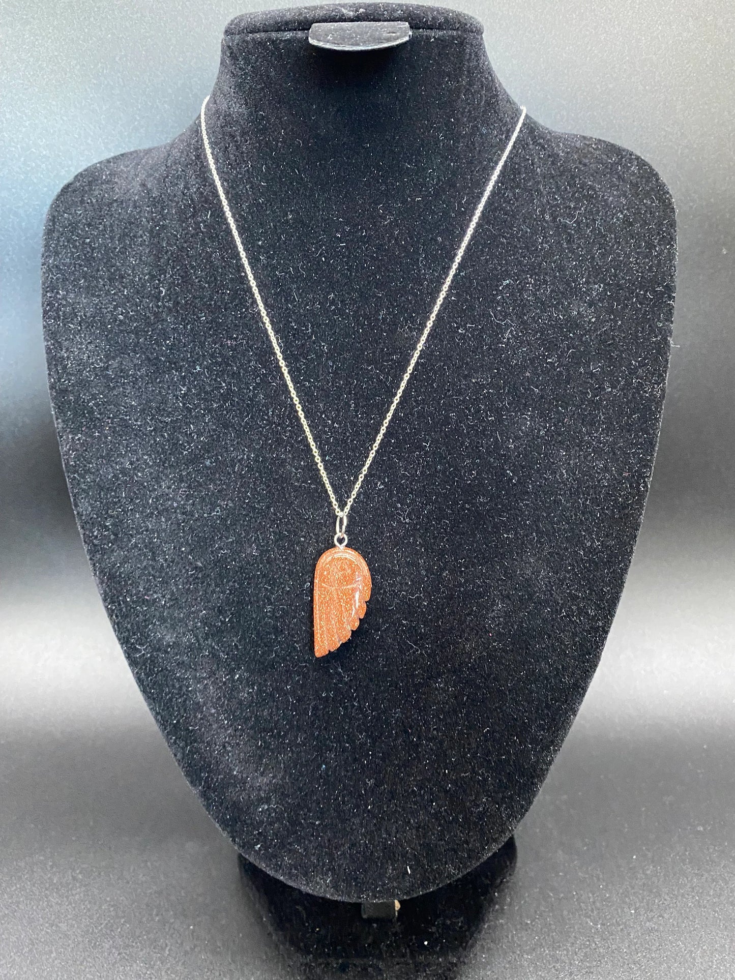 Brown Goldstone Angel Wing Sterling Silver Necklace