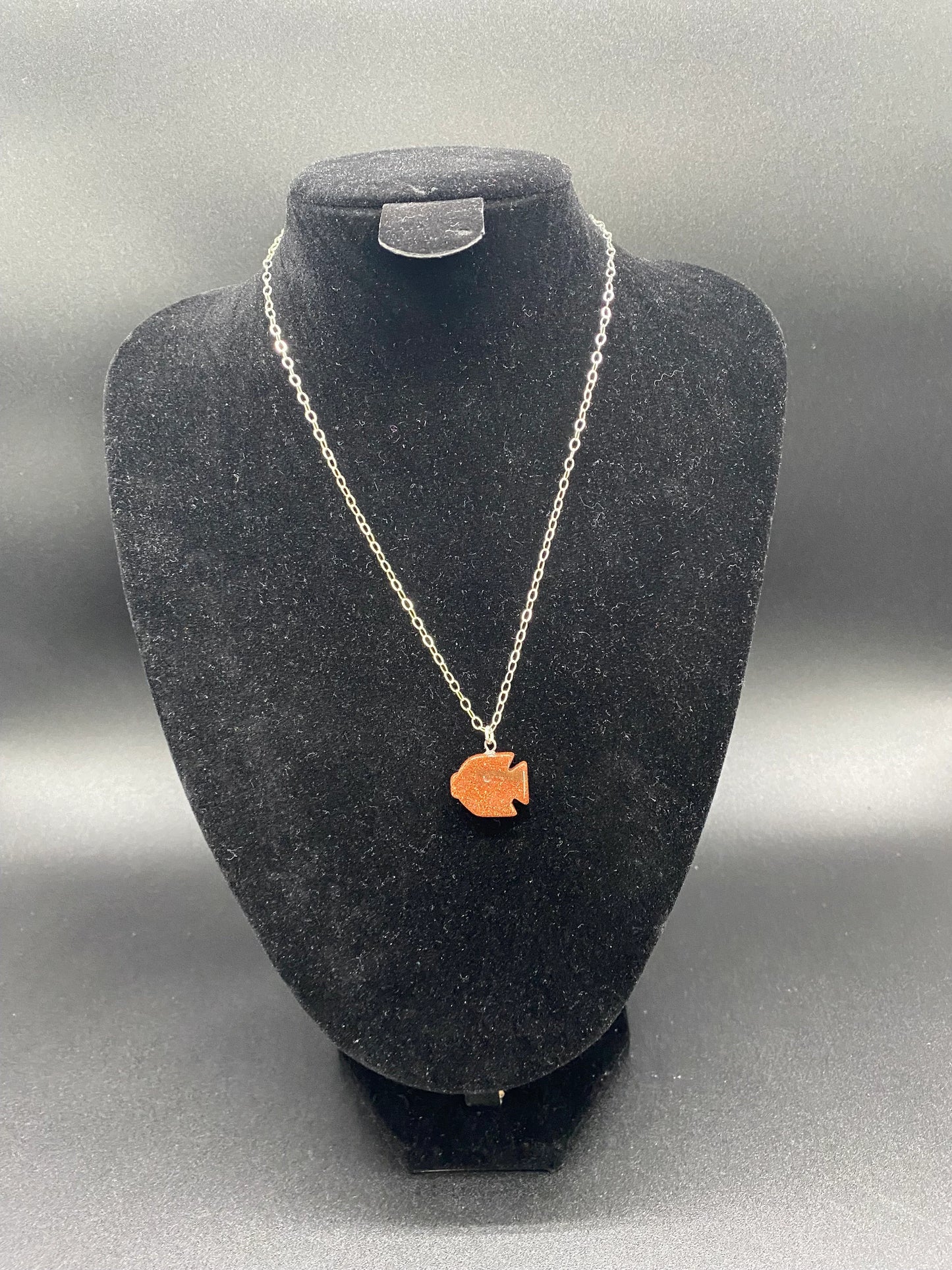 Brown Goldstone Fish Sterling Silver Necklace