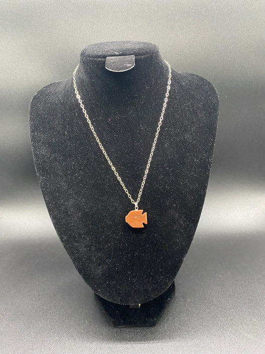 Brown Goldstone Fish Sterling Silver Necklace