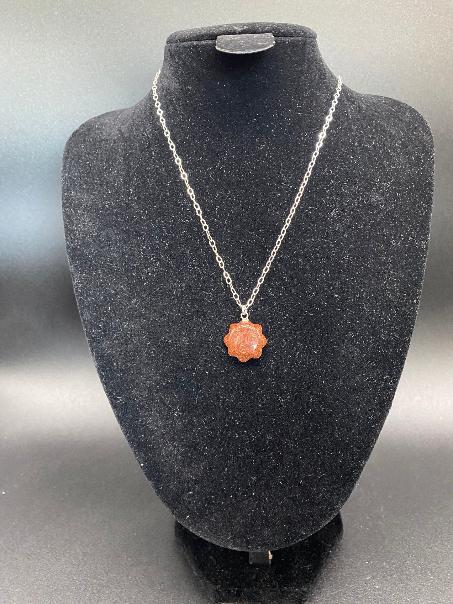 Brown Goldstone Sun Sterling Silver Necklace