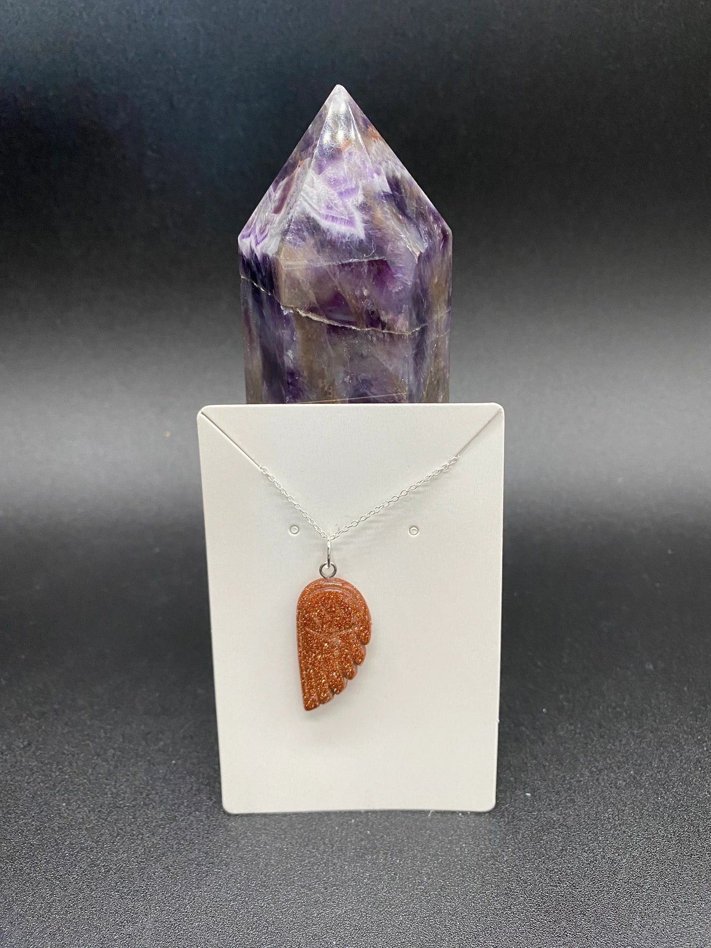 Brown Goldstone Angel Wing Sterling Silver Necklace