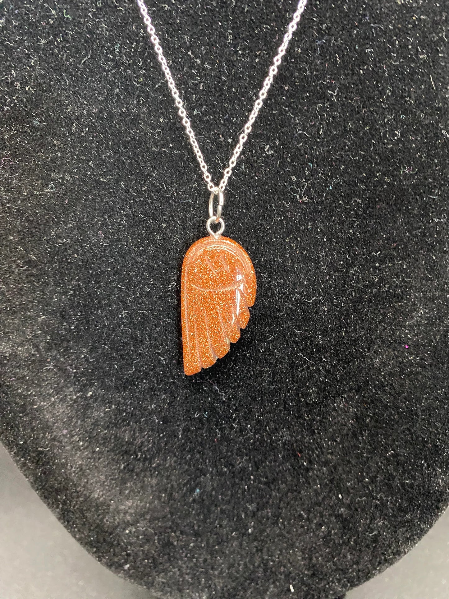Brown Goldstone Angel Wing Sterling Silver Necklace