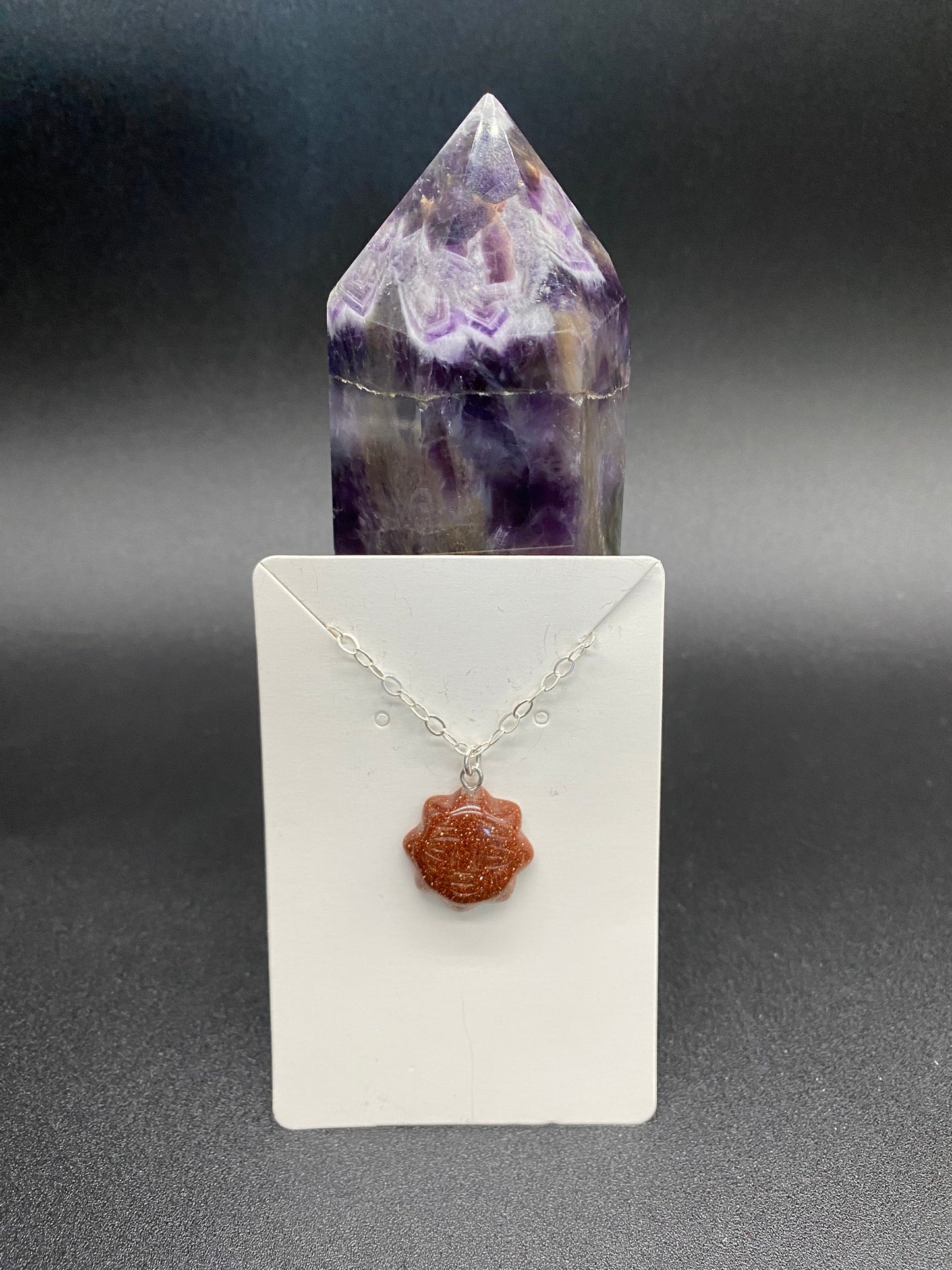 Brown Goldstone Sun Sterling Silver Necklace