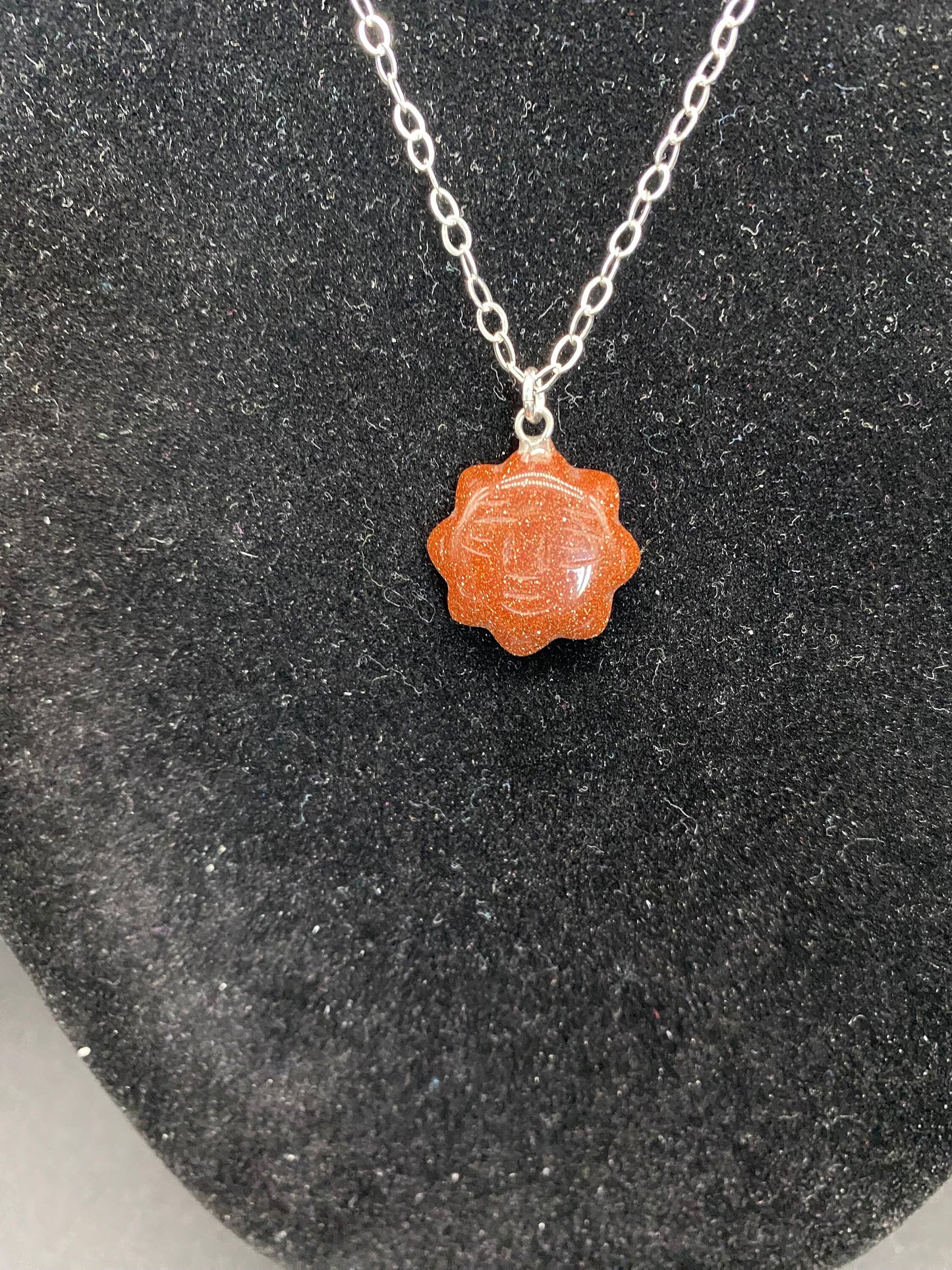 Brown Goldstone Sun Sterling Silver Necklace