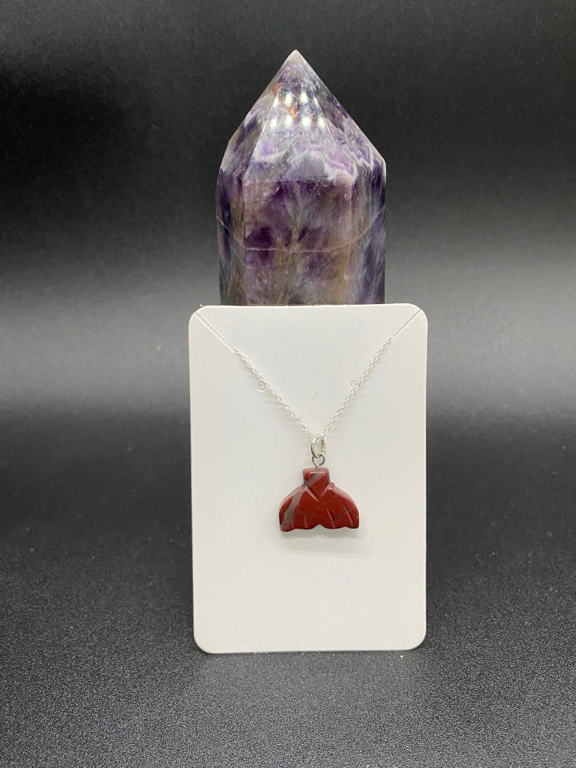 Red Jasper Whale Tail Sterling Silver  Necklace | Unique One of a Kind Crystal Pendant