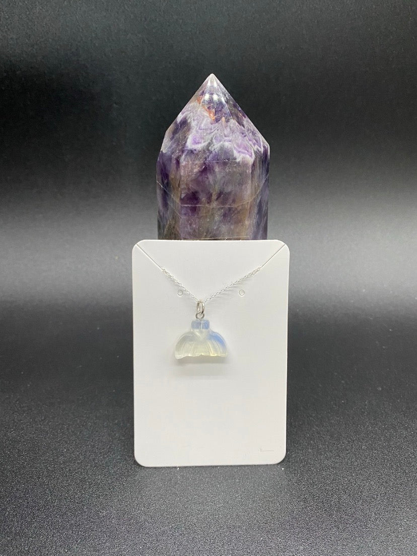 Opalite Whale Tail Pendant Sterling Silver Necklace | Crystal Jewellery