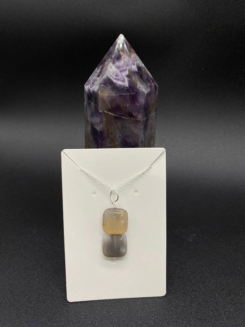 Double Botswana Agate Handmade Sterling Silver Necklace Stone of Change