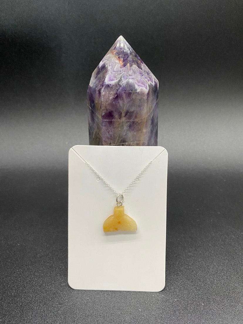 Carved Citrine Whale Tail Pendant Sterling Silver Necklace