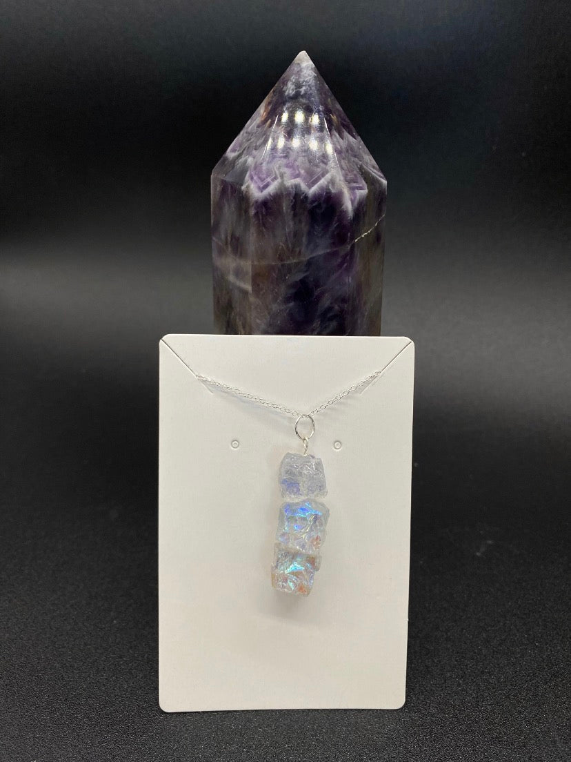 Mystic Quartz Raw Crystal Drop Sterling Silver Necklace