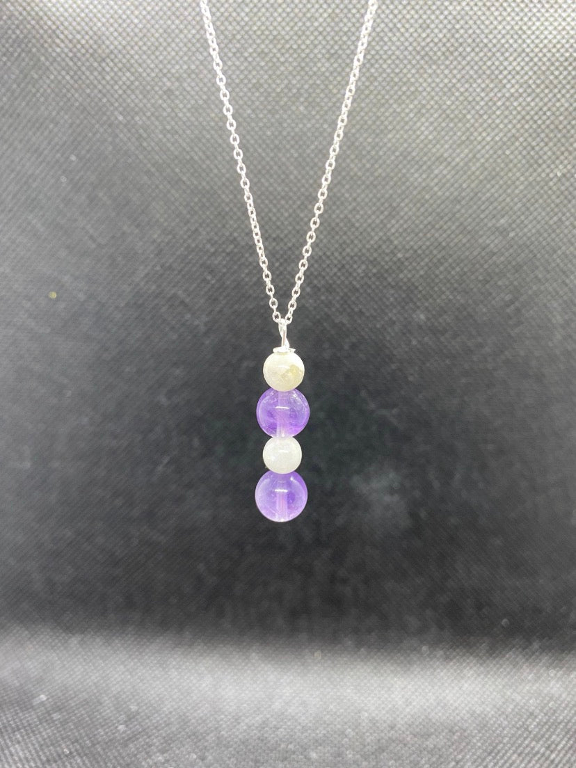 Moonstone & Amethyst Drop Sterling Silver Necklace
