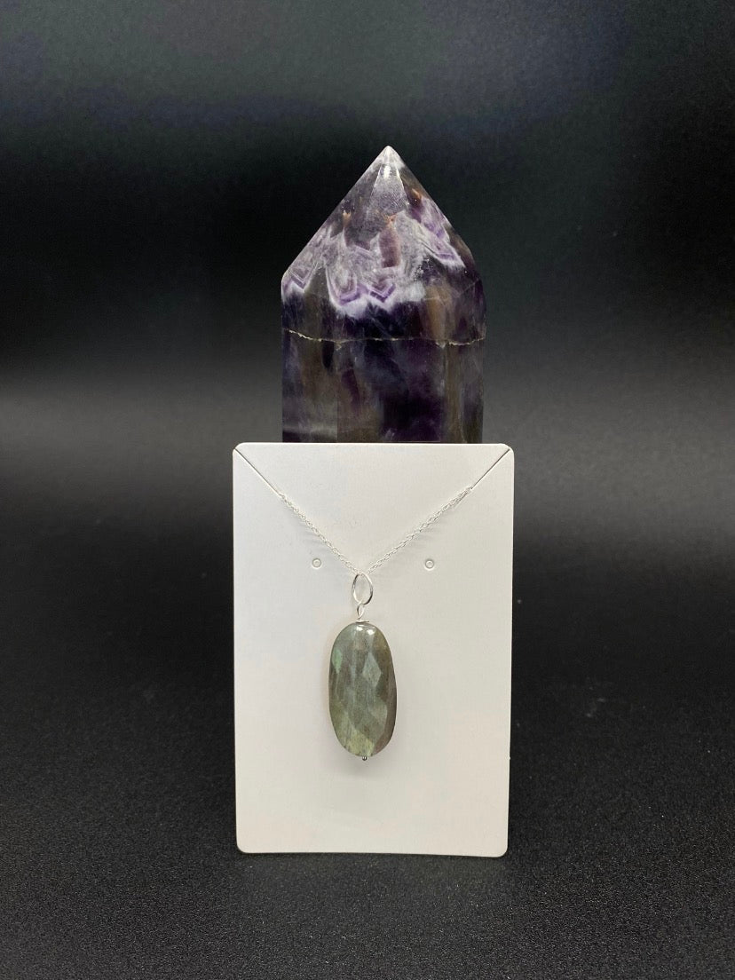Flashy Labradorite Crystal Pendant Necklace
