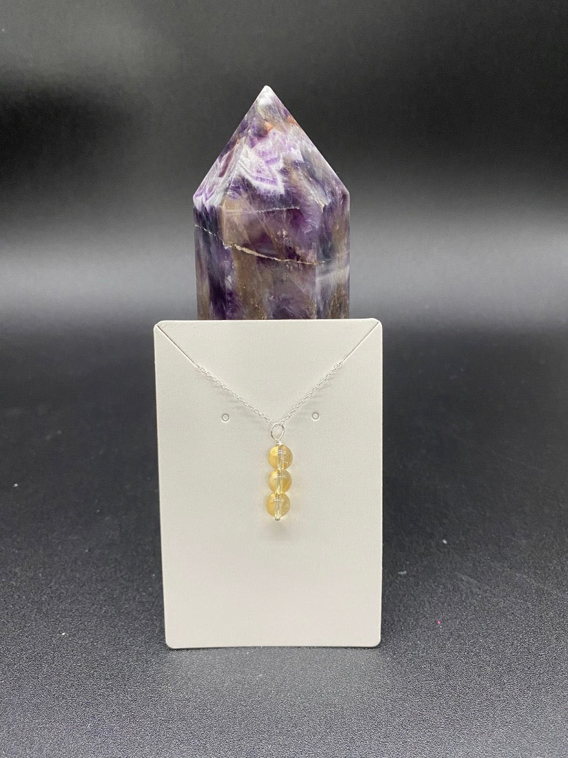 6mm Citrine Round Bead Sterling Silver Necklace