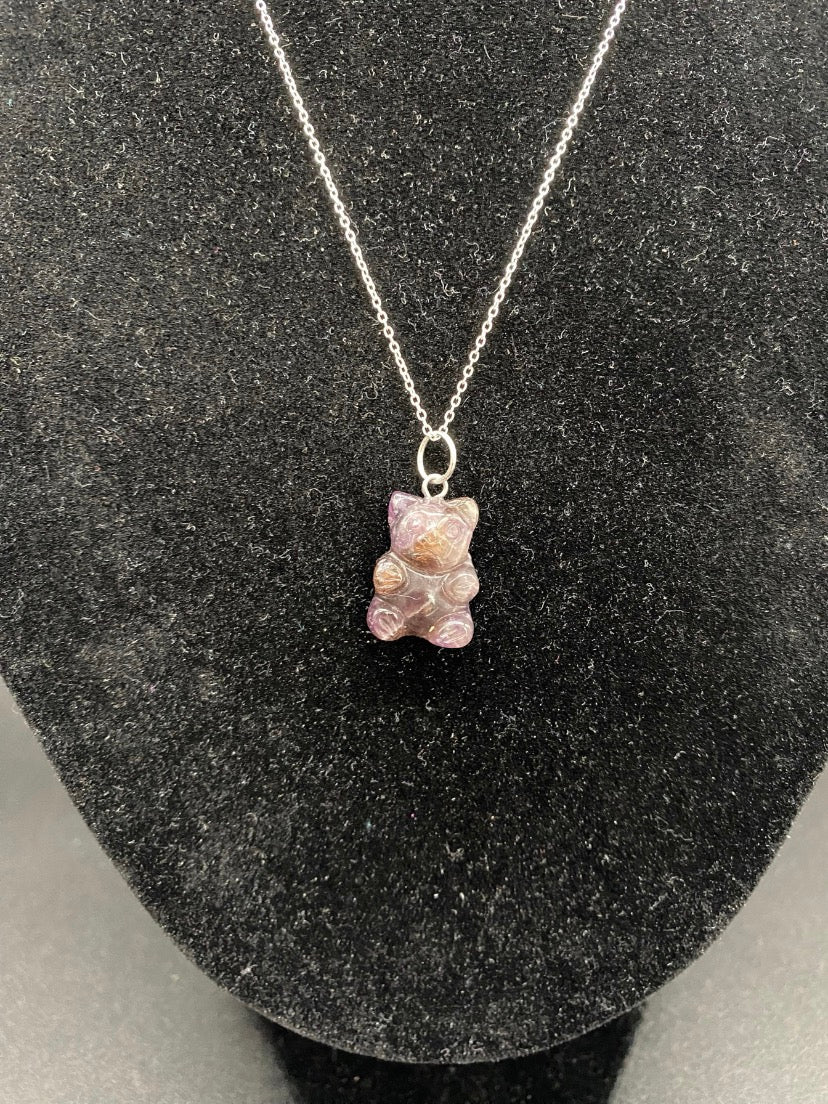 Amethyst Gummy Bear Pendant 925 Sterling Silver Necklace