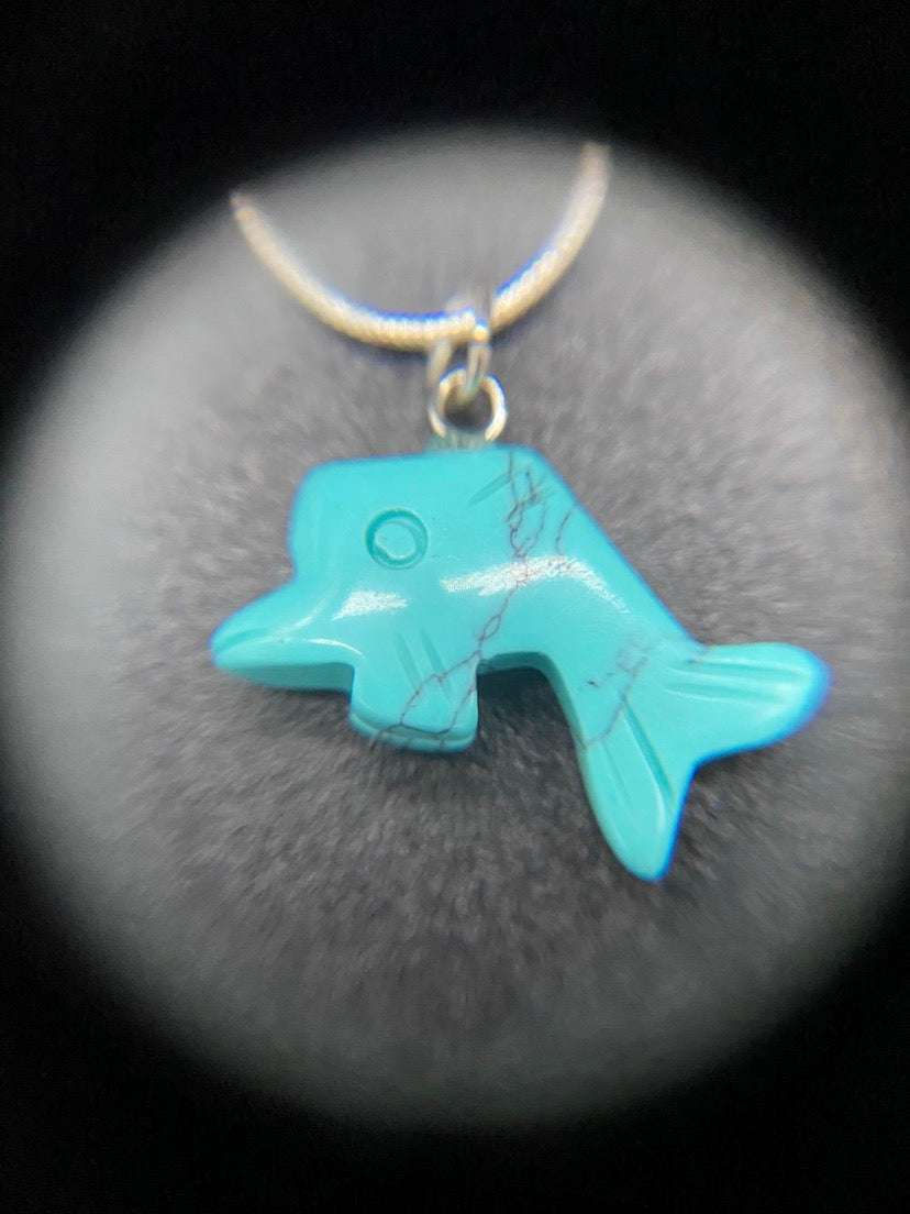 Turquoise Howlite Dolphin Pendant Sterling Silver Necklace
