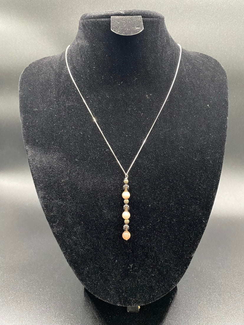 Smoky Quartz, Sunstone & Pyrite Pendant Sterling Silver Necklace