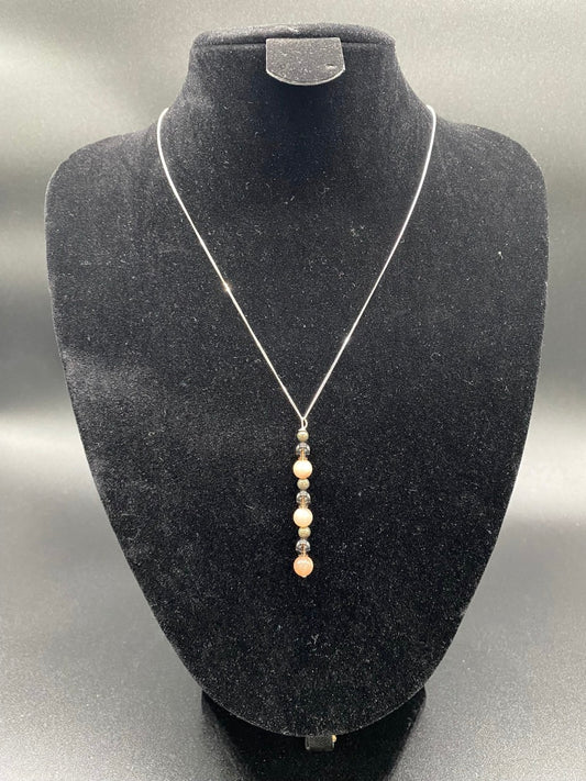Smoky Quartz, Sunstone & Pyrite Pendant Sterling Silver Necklace