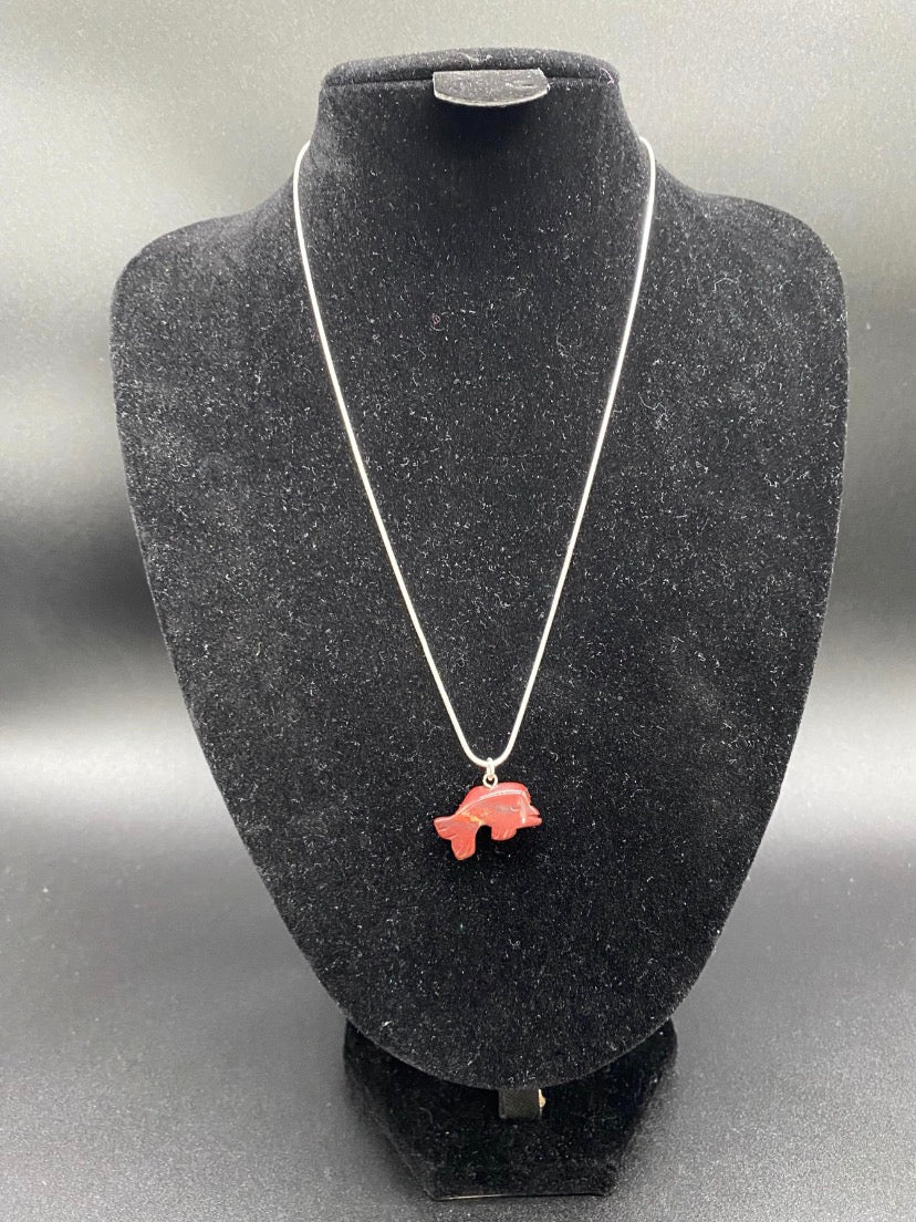 Red Jasper Dolphin Sterling Silver Necklace