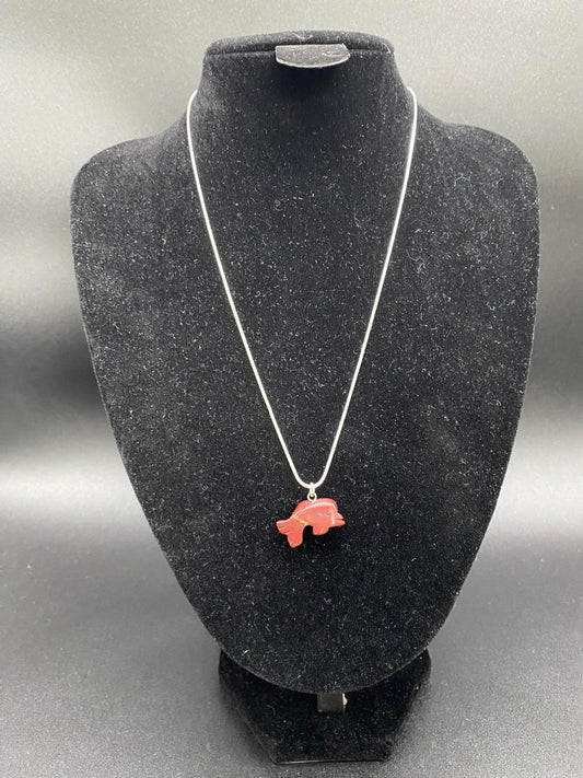 Red Jasper Dolphin Sterling Silver Necklace