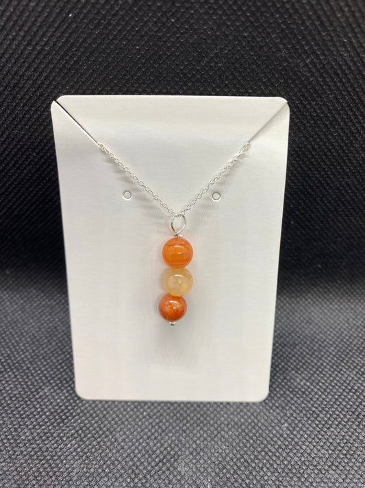 Triple Carnelian Bead Drop Sterling Silver Necklace