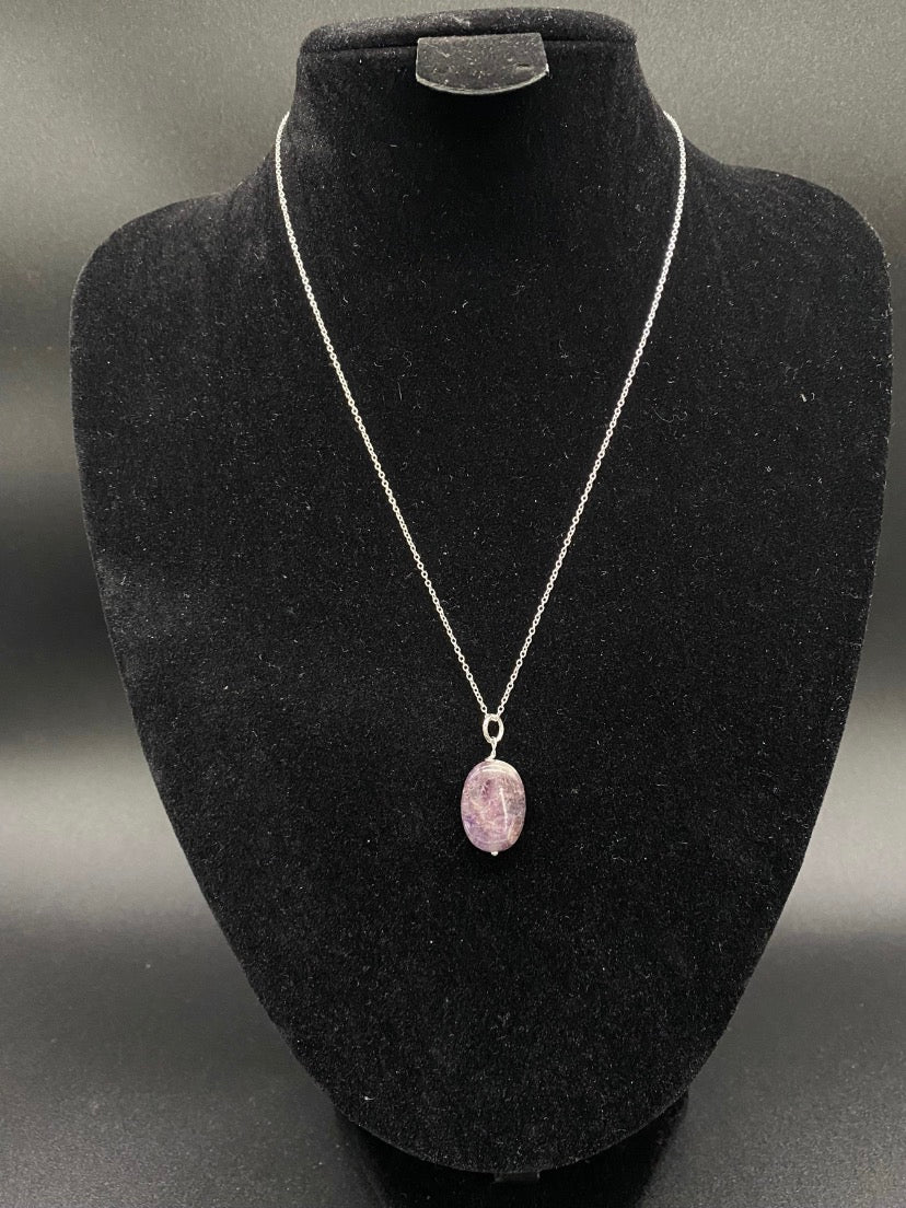 Amethyst Oval Pendant Sterling Silver Necklace