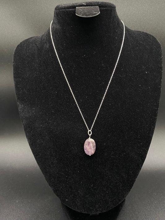 Amethyst Oval Pendant Sterling Silver Necklace