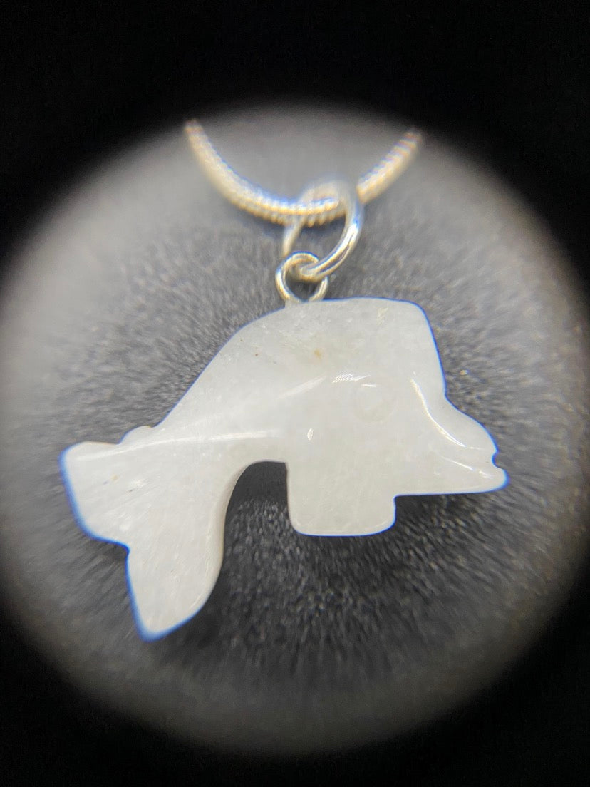 White Quartz Dolphin Sterling Silver Pendant Necklace