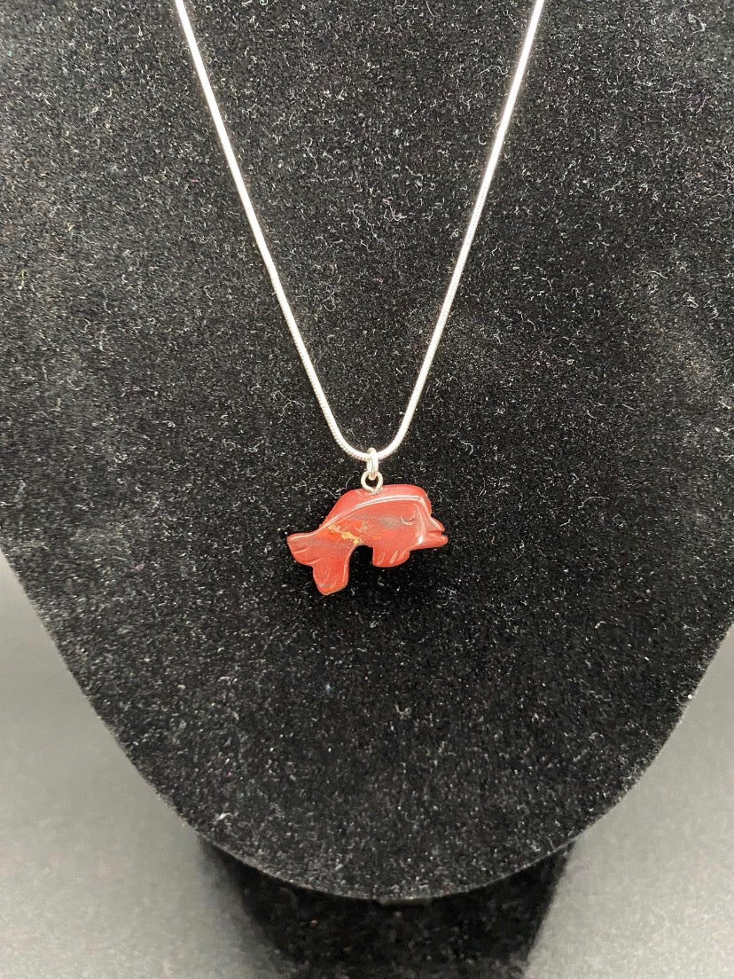 Red Jasper Dolphin Sterling Silver Necklace
