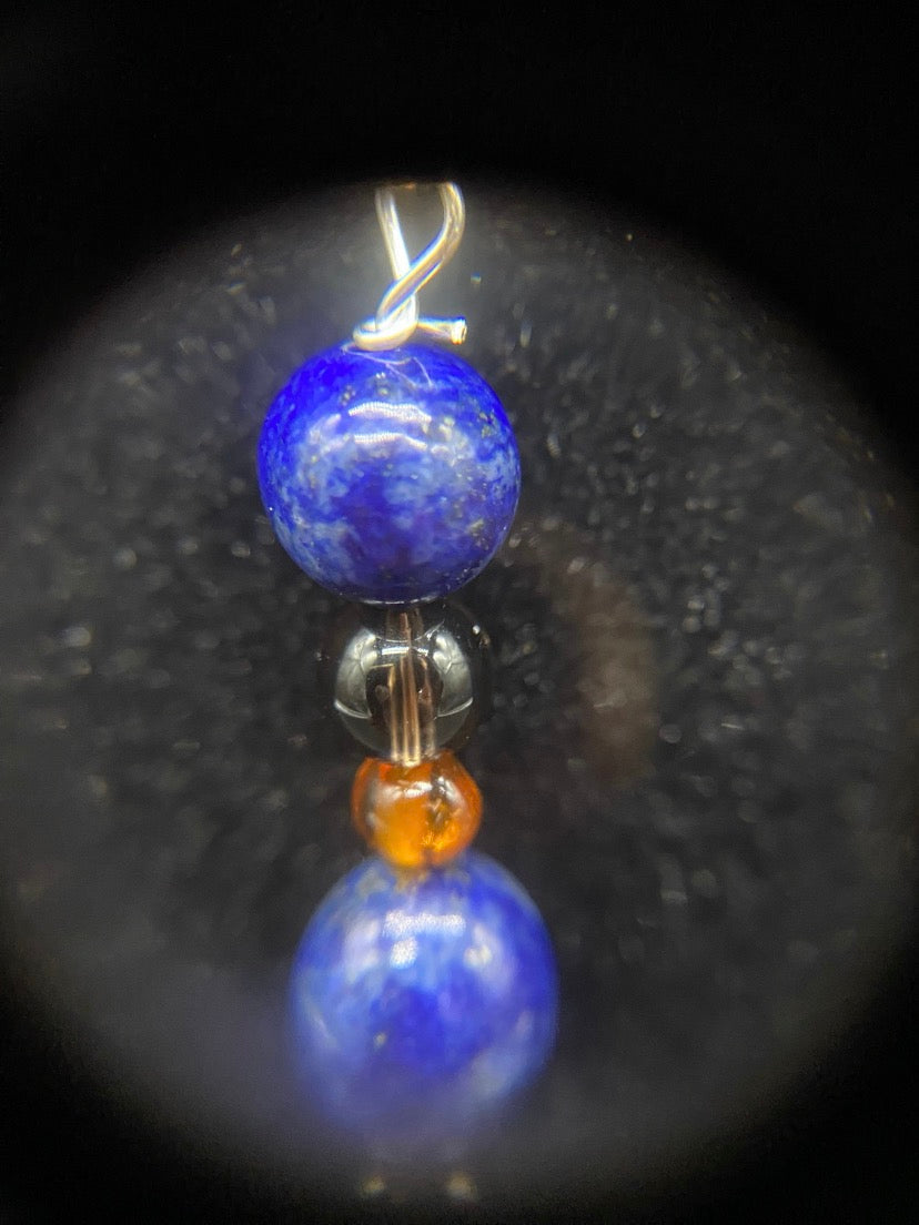 Lapis Lazuli, Baltic Amber & Smoky Quartz Sterling Silver Necklace