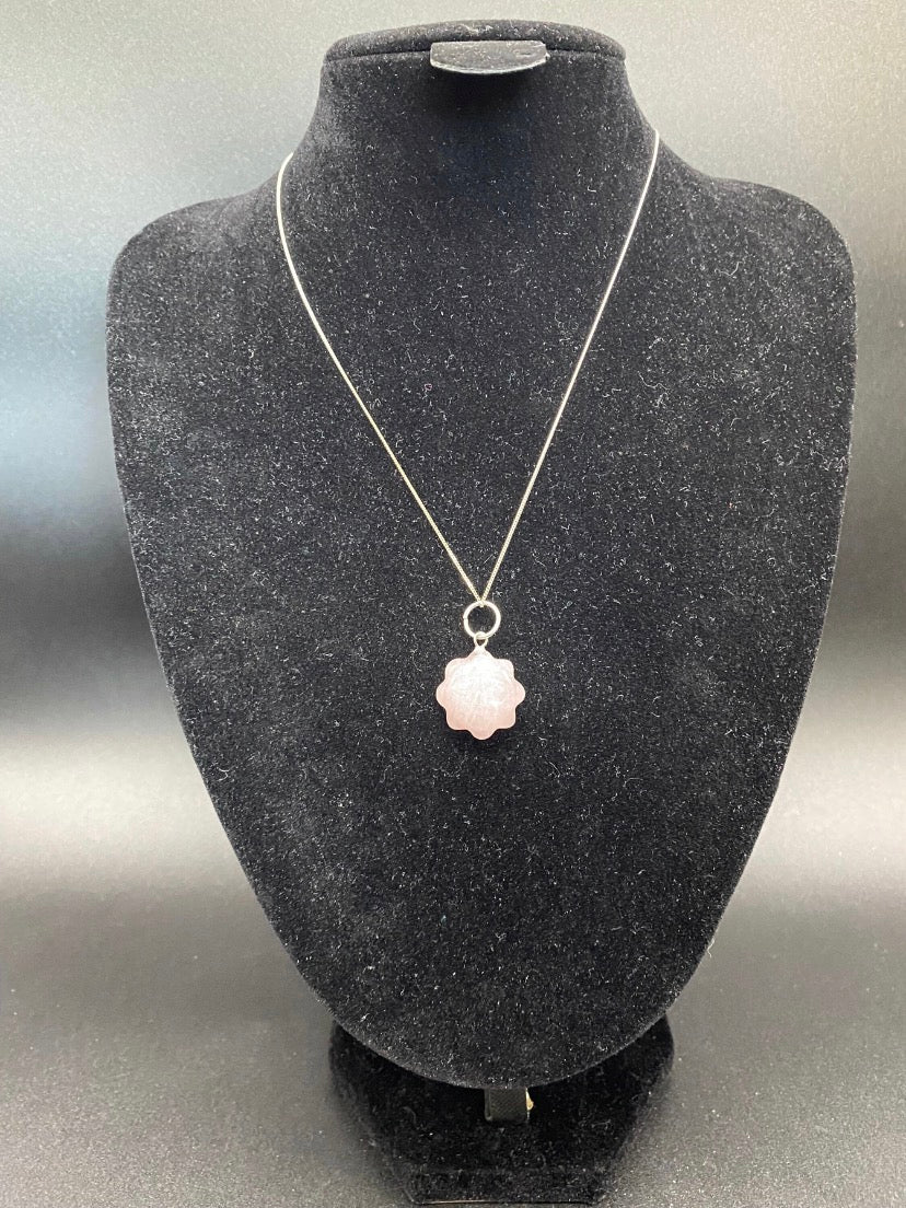 Rose Quartz Sun Pendant Sterling Silver Necklace