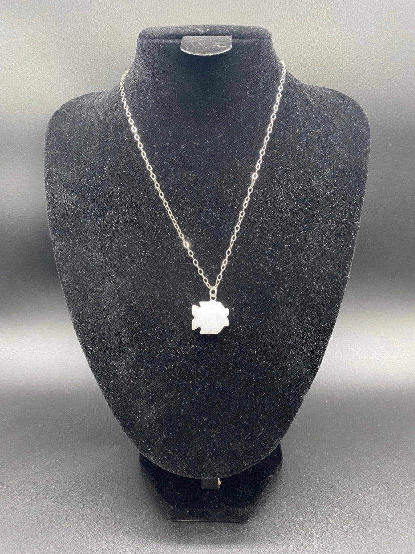 White Quartz Fish Pendant Sterling Silver  Necklace