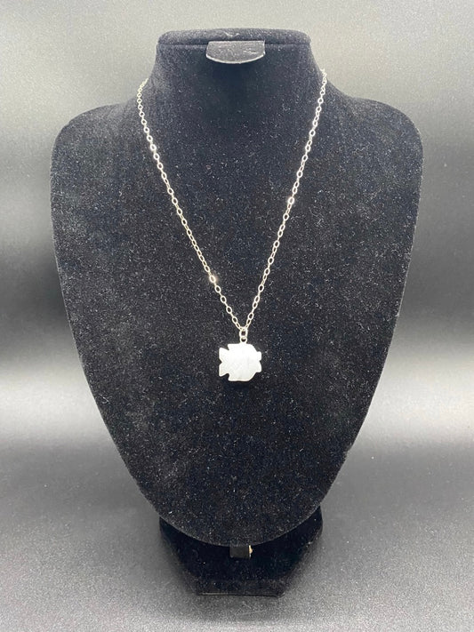 White Quartz Fish Pendant Sterling Silver  Necklace