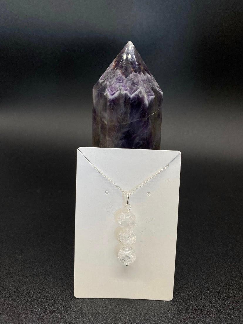 Triple Crackle Quartz Drop Sterling Silver Necklace