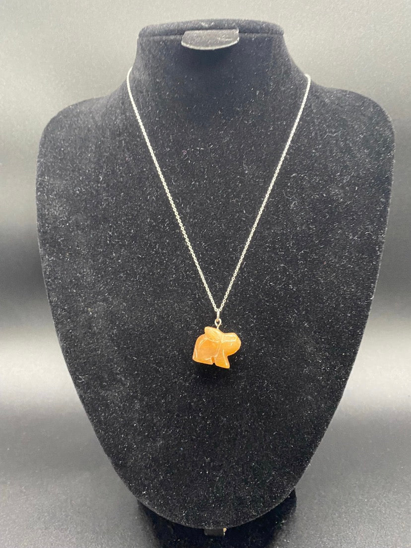 Orange Quartzite Hand-Carved Rabbit Pendant Sterling Silver Necklace