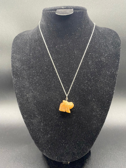 Orange Quartzite Hand-Carved Rabbit Pendant Sterling Silver Necklace