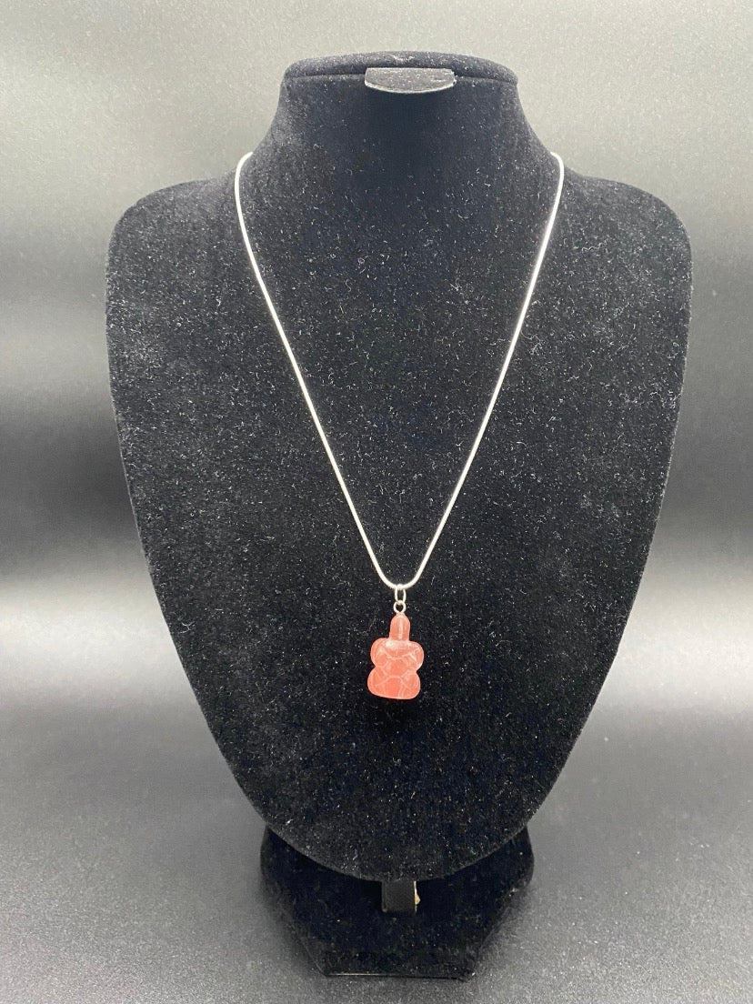 Strawberry Quartz Turtle Sterling Silver Necklace