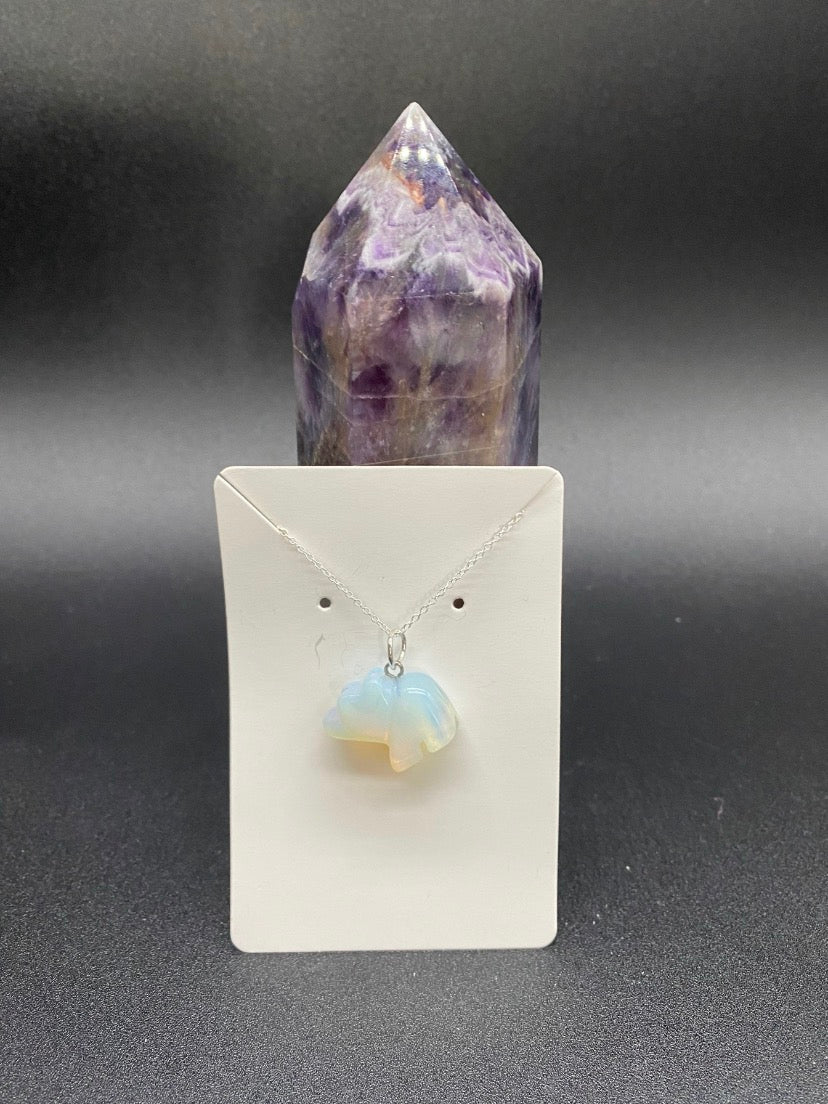 Opalite Bear Pendant Sterling Silver Necklace | Crystal Jewellery