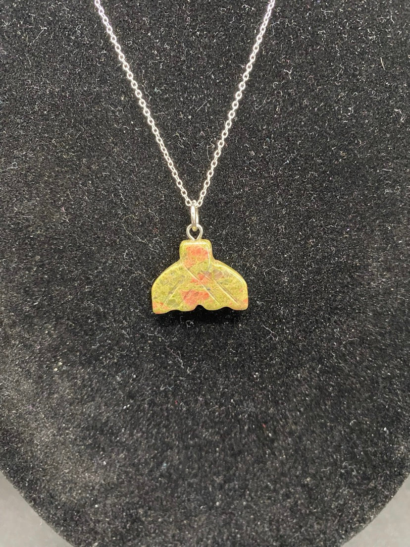 Unakite Whale Tail Sterling Silver Necklace | Crystal Pendant