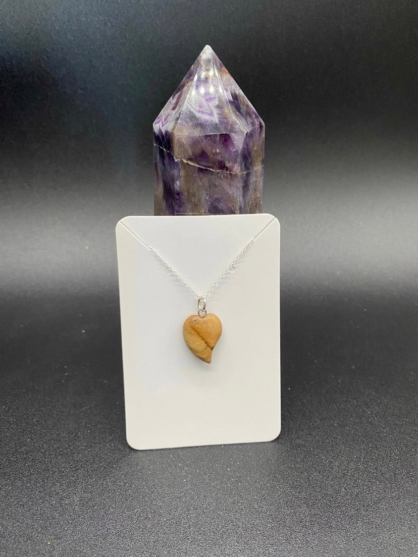 Picture Jasper Curved Heart Pendant Sterling Silver Necklace