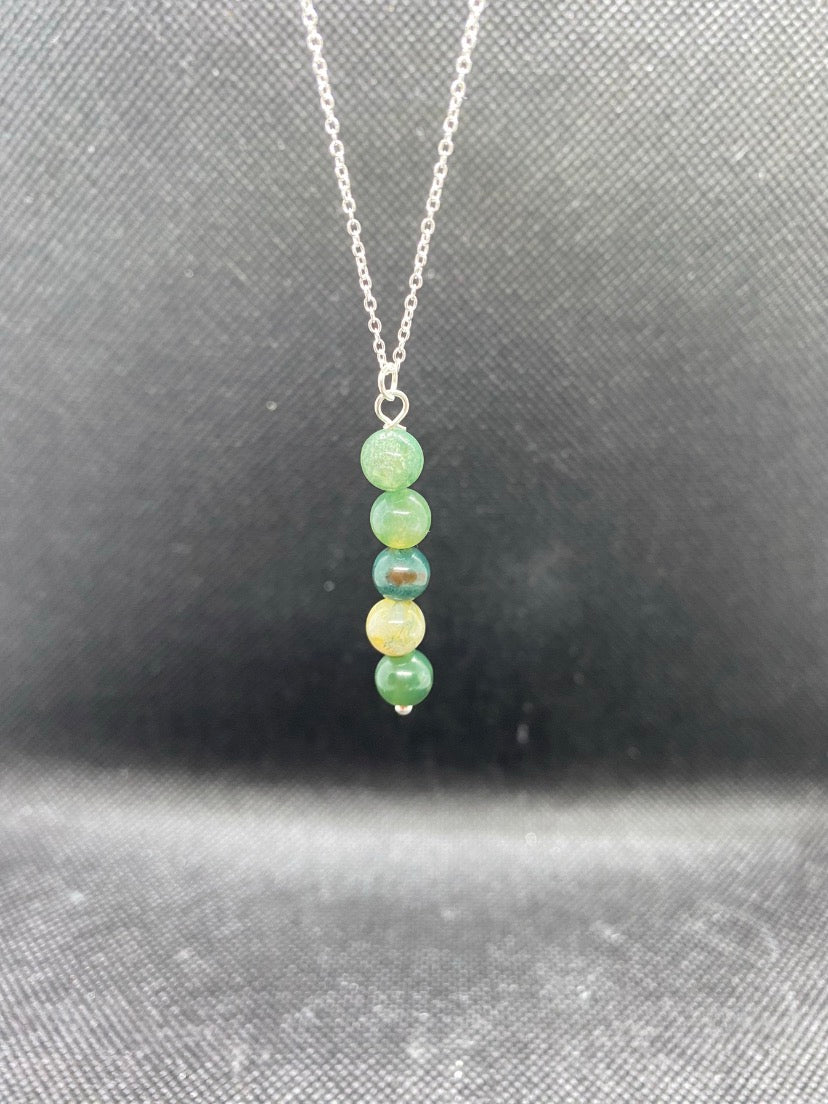 Green Picasso Jasper Beaded Drop Sterling Silver Necklace