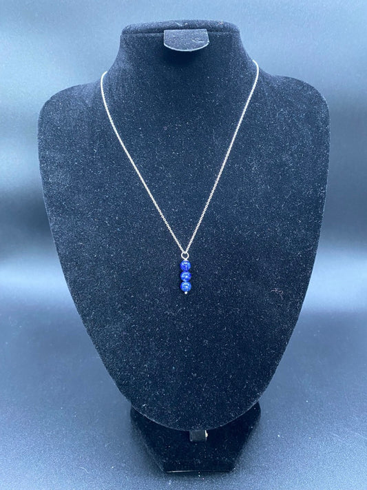 Lapis Lazuli Three-Bead Drop Sterling Silver Necklace