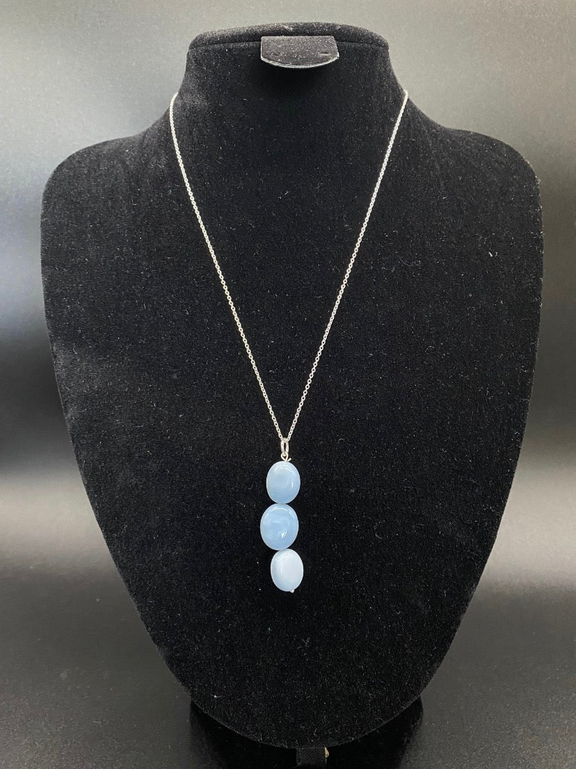 Triple Blue Opal Pebble Handmade Sterling Silver Necklace Artisan Gemstone Jewellery
