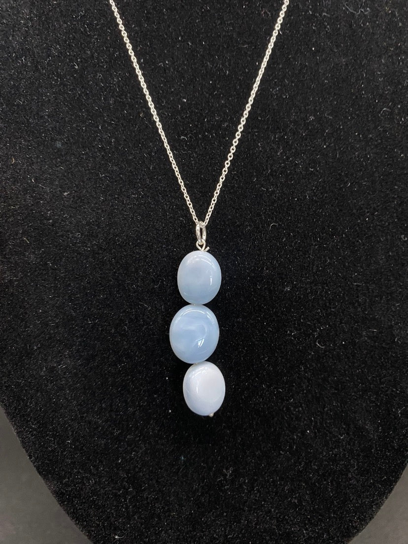 Triple Blue Opal Pebble Handmade Sterling Silver Necklace Artisan Gemstone Jewellery